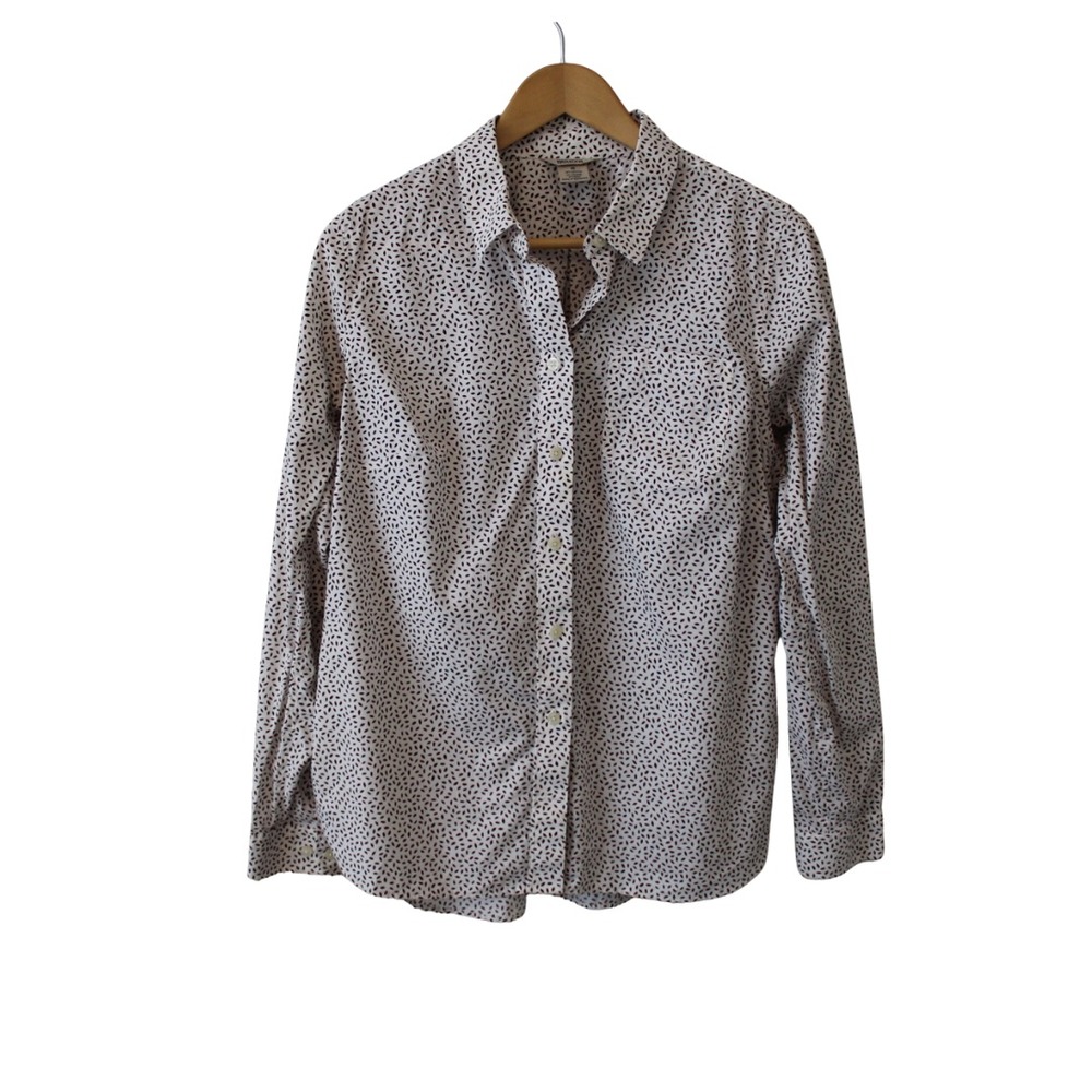 Duluth Trading Co Women's Brown/White Button Up‎ Top Blouse Size M Cotton